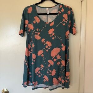 Lularoe Xs Perfect‎ T Teal Pink Flowers NWOT Rayon Blend Extra Small tunic top